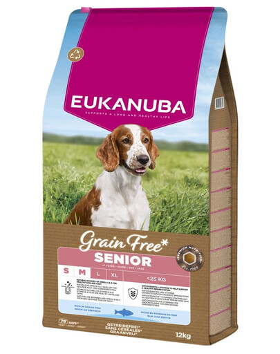EUKANUBA Grain Free Senior Small Medium Ocean Fish getreidefreies Futter mit Fisch für ältere Hunde kleiner und mittlerer Rassen 12 kg