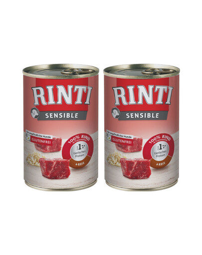 RINTI Sensible Nassfutter mit Rind und Reis für sensible Hunde glutenfrei 2x400g