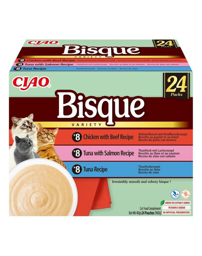Cat Ciao Bisque Variety 24x40g mix zup krem z tuńczykiem, wołowiną i kurczakiem dla kotów