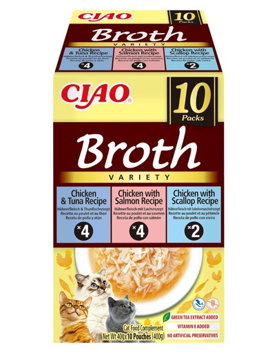 Cat Ciao Broth Variety 10x40g mix bulionowy z kurczakiem, rybą i przegrzebkami