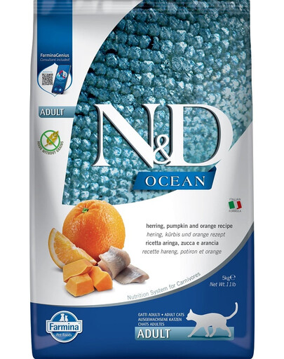FARMINA N&D Ocean Trockenfutter mit Hering, Kürbis und Orange für adulte Katzen 50 g