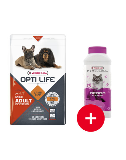 VERSELE-LAGA Opti Life Adult Digestion Mini 7,5 kg + Deodo Flower Katzentoilette Deodorant Blumenerfrischer 750g