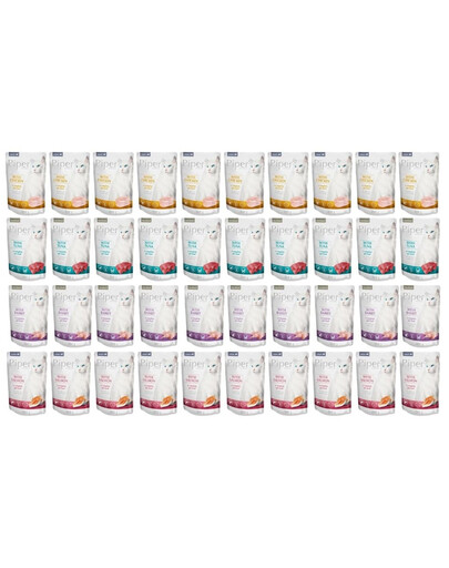 PIPER Animals Nassfutter Mix Geschmacks mit Lachs Huhn Thunfisch Kaninchen für adulte Katzen 40x100 g
