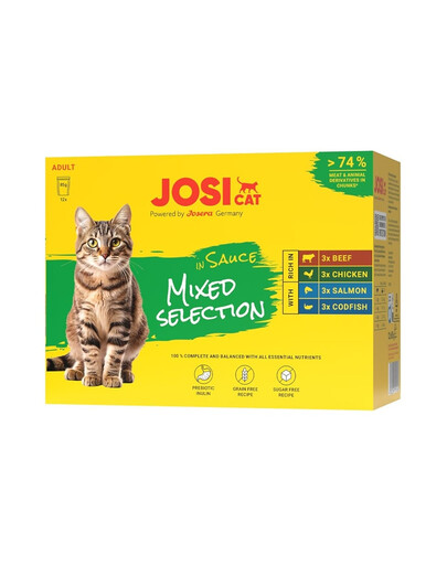 JOSERA JosiCat Multipack Mixed Selection in Sauce Fleisch- und Fischgeschmack in Soße für Katzen 12x85 g