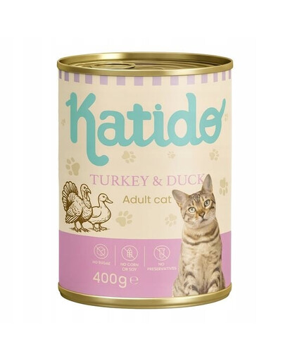 KATIDO Adult Cat Turkey and Duck Nassfutter Pute und Ente mit Lachsöl für Katzen 400 g