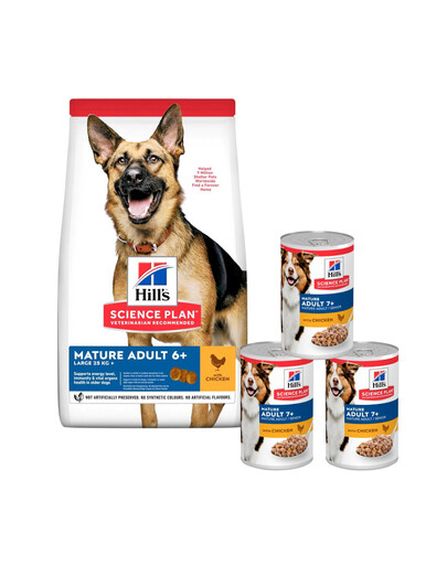 HILL'S Science Plan Canine Mature Adult 6+ Large breed Chicken 18 kg für ältere Hunde großer Rassen + 3 Dosen GRATIS