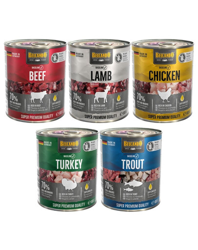 BELCANDO Baseline Geschmacksmix: Forelle, Pute, Huhn, Lamm und Rind 5x800g