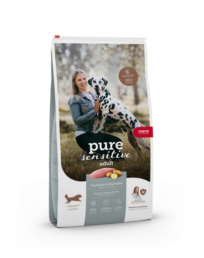 MERA Pure Sensitive Adult Turkey Potato Trockenfutter mit Truthahn und Kartoffeln für empfindliche Hunde 12,5 kg