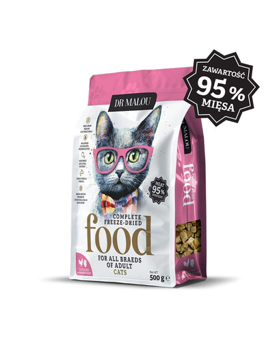 DR MALOU Gefriergetrocknetes Futter mit Huhn und Hühnerherzen für Katzen 500g