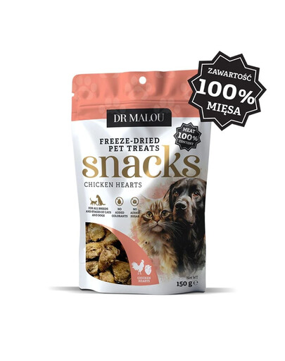 DR MALOU 100% gefriergetrocknete Hühnerherzen Snacks für Hunde und Katzen 150g