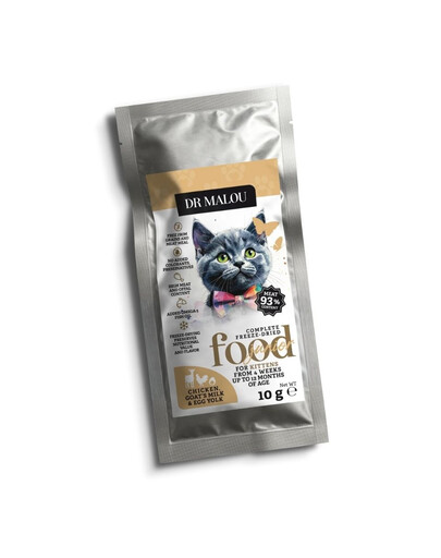 DR MALOU Kitten Gefriergetrocknete Nahrung Huhn mit Ziegenmilch und Eigelb Trockenfutter für Kätzchen 10g