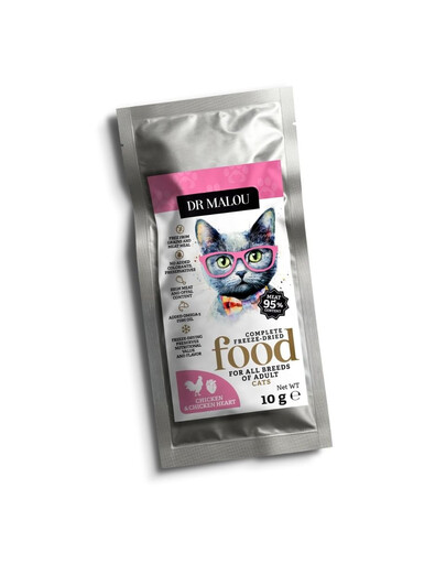 DR MALOU Gefriergetrocknet mit Huhn und Hühnerherzen, 10 g Trockenfutter für Katzen