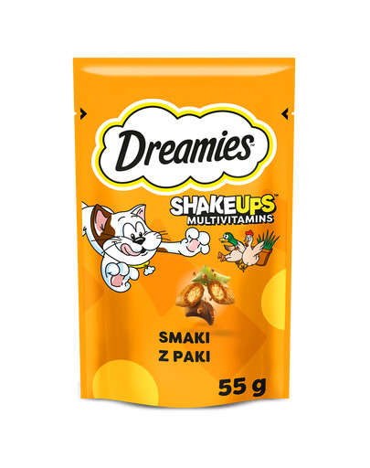 DREAMIES ShakeUps Multivitamins Snacks mit Huhn Ente Katzenminze knusprig für Katzen 55g