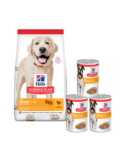 HILL'S Science Plan Canine Adult Light Large breed Chicken 18 kg für Hunde großer Rassen mit Huhn + 3 Dosen GRATIS