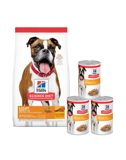 HILL'S Science Plan Adult Light Medium breed mit Huhn 14 kg + 3 Dosen GRATIS