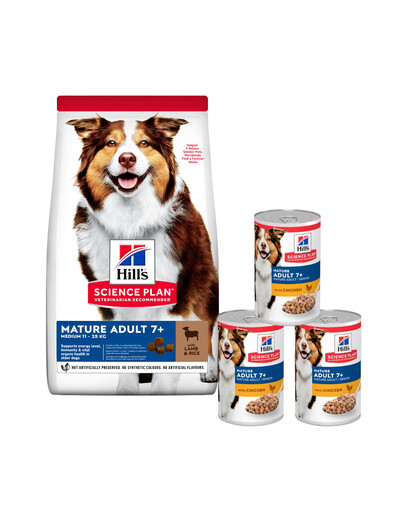 HILL'S Science Plan Canine Mature Adult Lamb & Rice 14 kg für ältere Hunde + 3 Dosen GRATIS