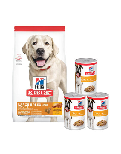 HILL'S Science Plan Adult Light Large breed mit Huhn 14 kg + 3 Dosen GRATIS