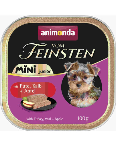ANIMONDA Vom Feinsten Nassfutter mit Pute, Kalb und Apfel für junge kleine Hunde 100g