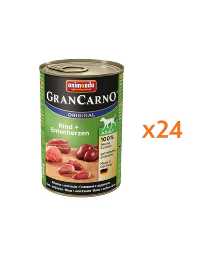 ANIMONDA GranCarno Nassfutter mit Rind und Entenherzen für adulte Hunde getreidefrei 24x400g