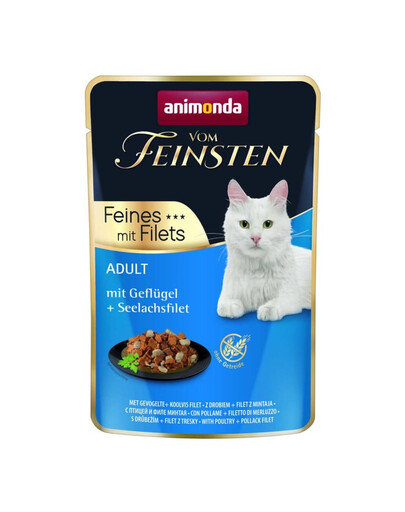 ANIMONDA Vom Feinsten Fines mit Filets Nassfutter mit Geflügel und Seelachsfilet für adulte Katzen 85g