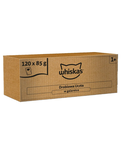 WHISKAS Nassfutter mit Geflügel in Gelee für Katzen 160 x 85 g