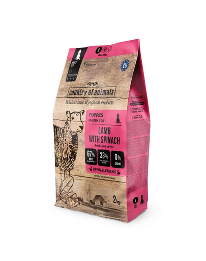 COUNTRY OF ANIMALS Lamb with Spinat Trockenfutter mit Lamm und Spinat für Welpen S, 2 kg