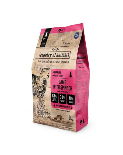 COUNTRY OF ANIMALS Lamb with Spinat Trockenfutter mit Lamm und Spinat für Welpen S, 9 kg