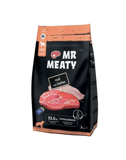 MR MEATY Veal with Turkey Trockenfutter mit Kalb und Truthahn für adulte Hunde M hypoallergen 3 kg