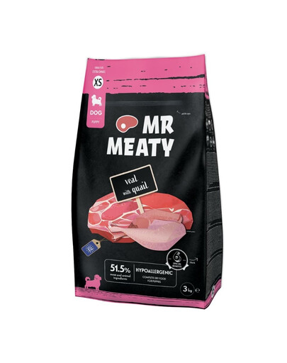 MR MEATY Veal with Quail Trockenfutter mit Kalb und Wachtel für adulte Hunde XS hypoallergen 3 kg