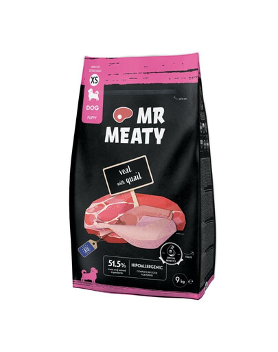 MR MEATY Veal with Quail Trockenfutter mit Kalb und Wachtel für adulte Hunde XS hypoallergen 9 kg