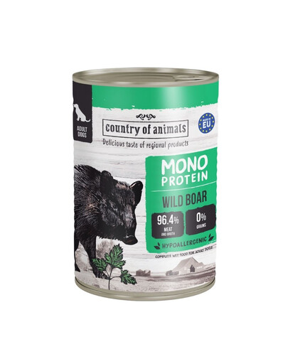 COUNTRY OF ANIMALS Nassfutter Monoprotein Wildschweinfleisch für adulte Hunde 400g