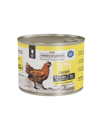 COUNTRY OF ANIMALS Nassfutter Monoprotein Huhn für adulte Katzen 200g