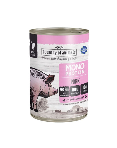 COUNTRY OF ANIMALS Nassfutter Monoprotein Schweinefleisch für adulte Katzen 400g