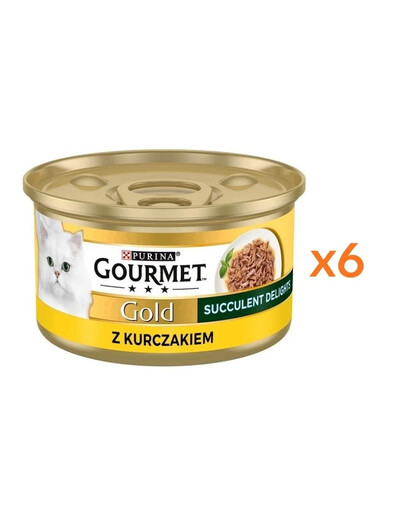 GOURMET Gold Succulent Delights Nassfutter mit Huhn für adulte Katzen 6x85g