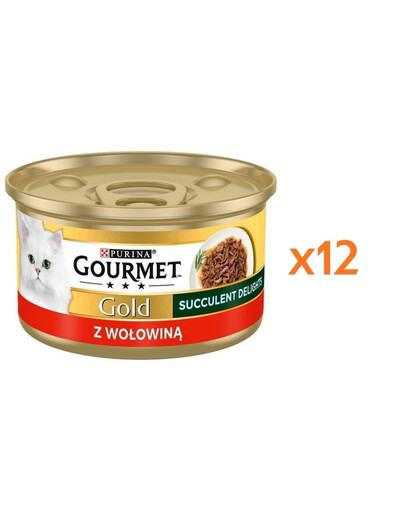 GOURMET Gold Succulent Delights Nassfutter mit Rind für adulte Katzen 12x85g