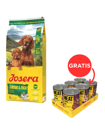 JOSERA Mother and Puppy Salmon with Rice 12,5kg + JOSERA Meat Lovers Pure 6x400g GRATIS