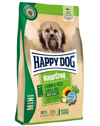 HAPPY DOG NaturCroq Mini adult Trockenfutter mit Lamm und Reis für adulte kleine Hunde 8kg (2x4kg)