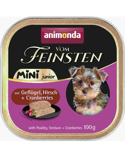 ANIMONDA Vom Feinsten Nassfutter mit Geflügel, Wild und Cranberry für Welpen kleiner Rassen 6x100g