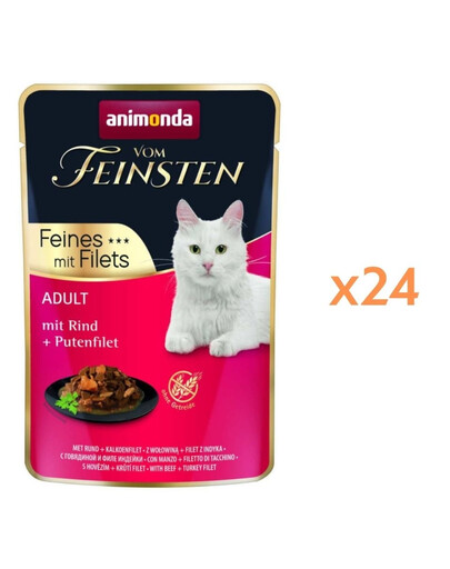 ANIMONDA Vom Feinsten Fines mit Filets Nassfutter mit Rind und Putenfilet für adulte Katzen 24x85g
