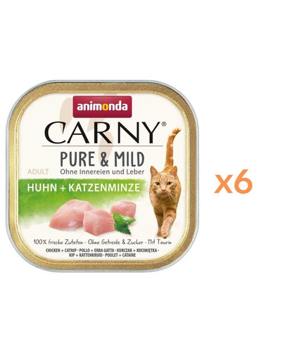 ANIMONDA Carny Pure & Mild Nassfutter mit Huhn und Katzenminze für adulte Katzen getreidefrei 6x100g