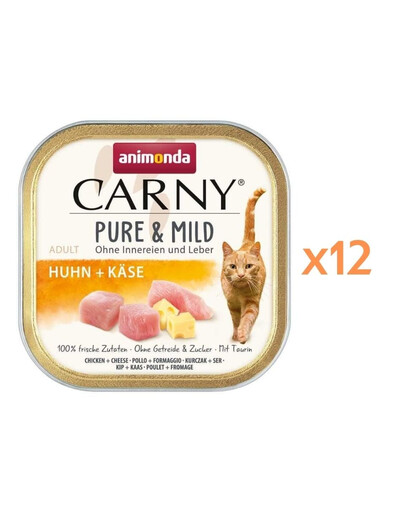 ANIMONDA Carny Pure & Mild Nassfutter mit Huhn und Käse für adulte Katzen getreidefrei 12x100g