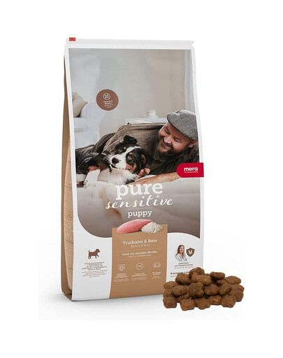 MERA Pure Sensitive Puppy Truthahn & Reis getreidefreies Trockenfutter für Welpen 12,5 kg