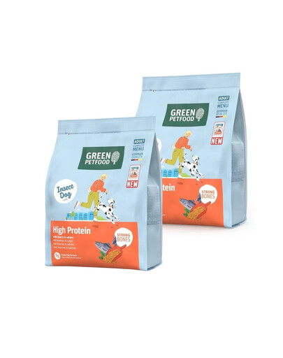 GREEN PETFOOD InsectDog High Protein Trockenfutter mit Insektenprotein und Lachs für aktive adulte Hunde 2x900g