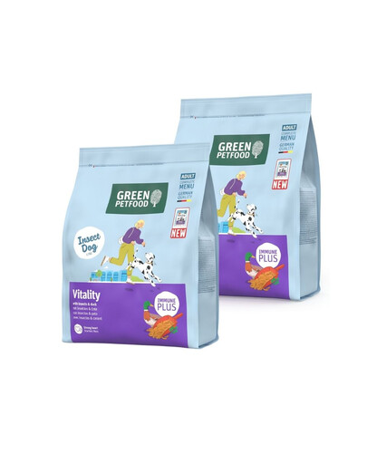 GREEN PETFOOD InsectDog Vitalität Trockenfutter mit Insektenprotein und Ente für adulte Hunde 2x3kg