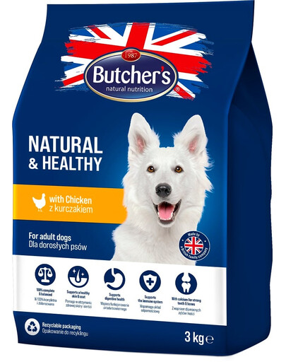 BUTCHER'S Natural&Healthy Trockenfutter mit Huhn für adulte Hunde 3 kg