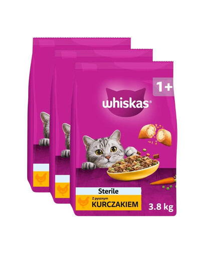 WHISKAS Steril Trockenfutter mit Huhn für Katzen 3x3,8 kg