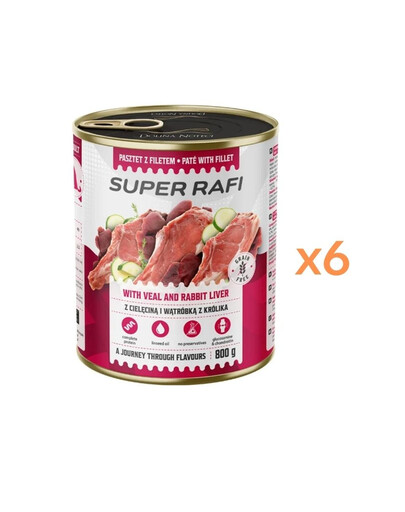 RAFI Super Nassfutter mit Kalbfleisch und Kaninchenleber für adulte Hunde aller Rassen getreidefrei 6x800g