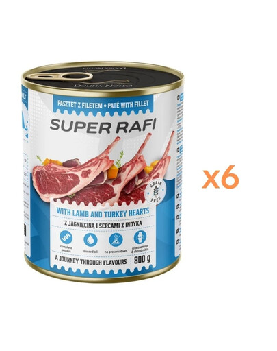 RAFI Super Nassfutter mit Lamm und Putenherzen für adulte Hunde aller Rassen getreidefrei 6x800g