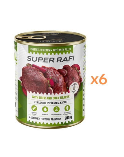 RAFI Super Nassfutter mit Reh und Entenherzen für adulte Hunde aller Rassen getreidefrei 6x800g