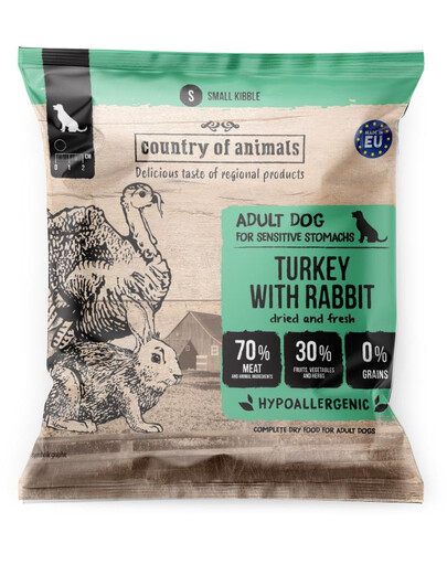 COUNTRY OF ANIMALS Trockenfutter Truthahn mit Kaninchen für adulte M Hunde 50g